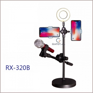 Bộ kẹp micro thu âm livestream đa năng 4 in1 có đèn LED tích hợp giá kẹp đa điện thoại RX-320B