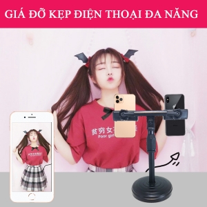 Giá kẹp điện thoại đôi đê bàn livestream xoay 180 độ