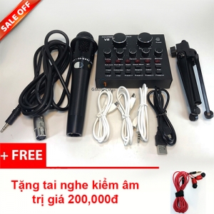 Trọn bộ micro thu âm V8 cao cấp tặng tai nghe kiểm âm