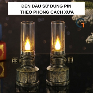 Đèn dầu sử dụng pin dáng tân cổ điển màu đồng sang trọng