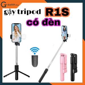 Giá đỡ 3 chân kèm remote bluetooth R1S có đèn led kiêm gậy chụp hình tự sướng selfie stick từ xa