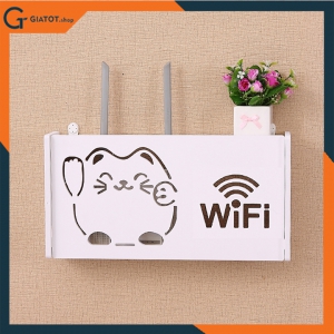 Kệ wifi chữ nhật hình mèo thần tài treo tường