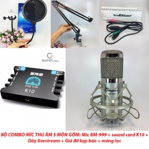 Bộ micro thu âm cao cấp BM999 + sound card K10 + dây livestream + Kẹp đỡ để bàn và màng lọc