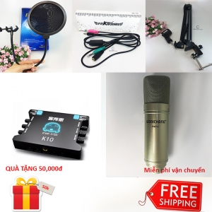 Bộ micro thu âm cao cấp PM10 + sound card K10 + dây livestream + Kẹp đỡ để bàn và màng lọc