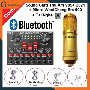 Combo micro thu âm BM900 cùng sound card âm thanh V8S+ tặng kèm tai nghe