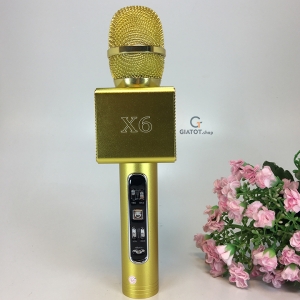 Micro kèm loa Karaoke âm thanh super bass X6 (gold)