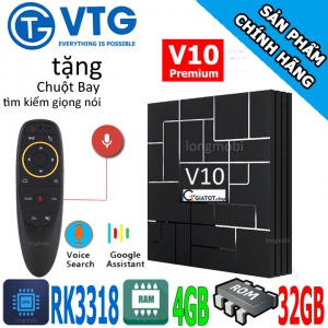 Android TV Box V10 Premium RK3318 RAM 4GB ANDROID TV 9.0 tặng kèm chuột bay G10S